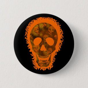 Macaron Rond 5 Cm Spectres crâniens Big Skull Orange bouton