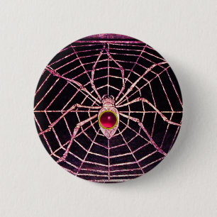 Macaron Rond 5 Cm SPIDER AND WEB Pink Fuchsia Ruby Black