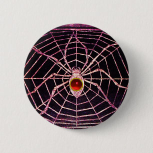 Macaron Rond 5 Cm SPIDER ET WEB Rouge Ruby Noir