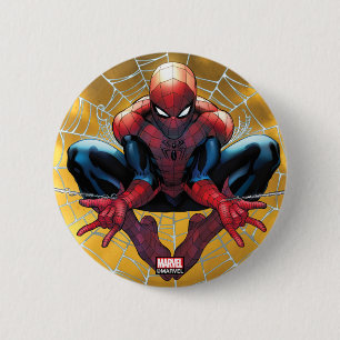 Macaron Rond 5 Cm Spider-Man   Assis Dans Un Web