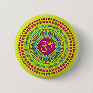 Macaron Rond 5 Cm Spiritual Mandala Om Symbol Pink Green Geometric