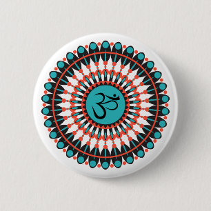 Macaron Rond 5 Cm Spiritual Mandala Om Symbol Turquoise Geometric