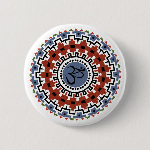 Macaron Rond 5 Cm Spiritual Mandala Yoga Om Rust Blue Kaleidoscope