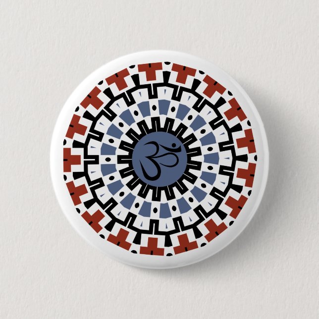Macaron Rond 5 Cm Spirituel Mandala Yoga Om Blue Rust Kaleidoscope (Devant)