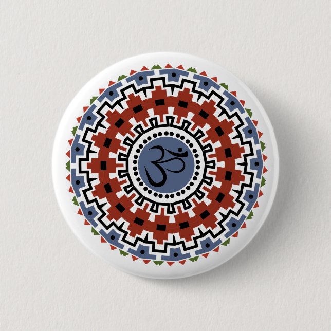 Macaron Rond 5 Cm Spirituel Mandala Yoga Om Rust Blue Kaleidoscope (Devant)