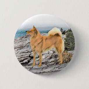Macaron Rond 5 Cm Spitz finlandais à Seashore Peinture - Chien Art
