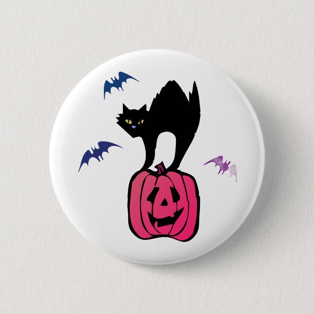 Macaron Rond 5 Cm Spooky Cat Halloween Pumpkin Pop Art (Devant)
