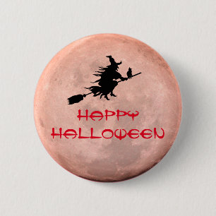 Macaron Rond 5 Cm Spooky  Full Moon Witch Pin Button