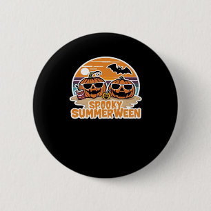 Macaron Rond 5 Cm Spooky Summerween - Citrouilles Sur La Plage Class
