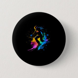 Macaron Rond 5 Cm Sports d'hiver Peinture Alpine Éclaboussure Skieur