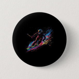 Macaron Rond 5 Cm Sports d'hiver Ski alpin Peinture Éclaboussure Ski