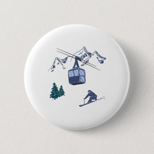 Macaron Rond 5 Cm Sports d'hiver Ski Scène de neige Station de ski v