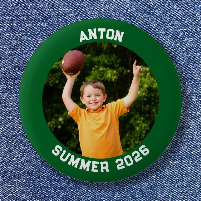 Macaron Rond 5 Cm Sports Photo Forêt verte (Sports Photo Forest Green Border Button)