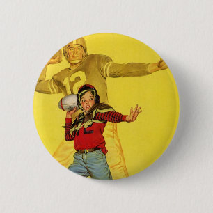 Macaron Rond 5 Cm Sports Vintage, garçon futur quart-arrière de foot