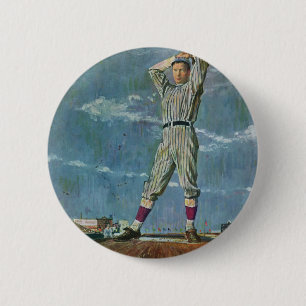 Macaron Rond 5 Cm Sports vintages Baseball, Pitcher dans le jeu de b