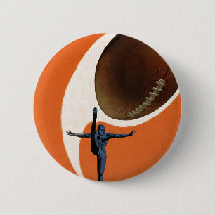 Macaron Rond 5 Cm Sports vintages, footballeur qui frappe le ballon