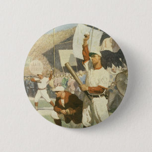 Macaron Rond 5 Cm Sports vintages, joueurs de baseball à un jeu