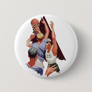 Macaron Rond 5 Cm Sports vintages, joueurs de basket-ball dans un je