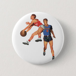 Macaron Rond 5 Cm Sports vintages, joueurs de basket-ball dans un je