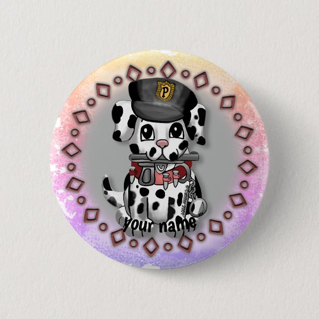 Macaron Rond 5 Cm Spotty Police Chien bouton (Devant)