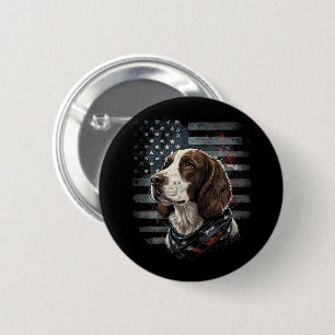 Macaron Rond 5 Cm Springer Spaniel Chien Drapeau Américain