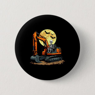 Macaron Rond 5 Cm Squelette Conduite Excavateur Halloween Constructi