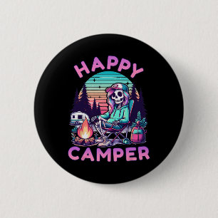 Macaron Rond 5 Cm Squelette de campeur heureux Camping Vacances d'ét