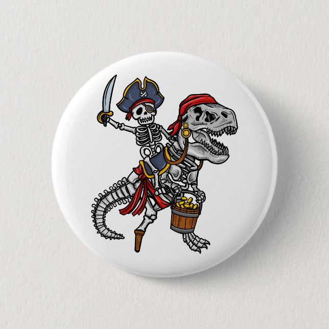 Macaron Rond 5 Cm Squelette de dinosaure de pirate d'Halloween (Devant)