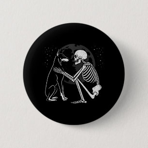 Macaron Rond 5 Cm Squelette de Doberman Pinscher Lune Halloween Chie