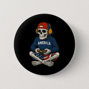Macaron Rond 5 Cm Squelette de Halloween Joueur de jeu vidéo Drôle d