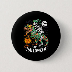 Macaron Rond 5 Cm Squelette d'Halloween à cheval sur une momie T Rex