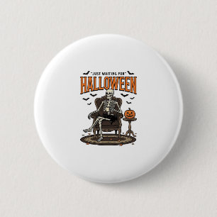 Macaron Rond 5 Cm Squelette d'Halloween attendant drôle vintage_1