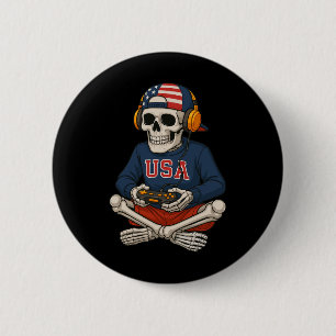 Macaron Rond 5 Cm Squelette d'Halloween Joueur de jeu vidéo drôle