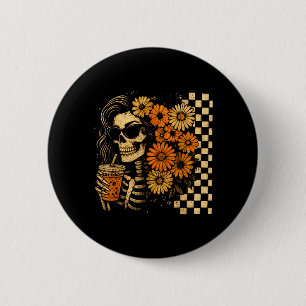Macaron Rond 5 Cm Squelette Floral Automne Café Maman Halloween Rétr