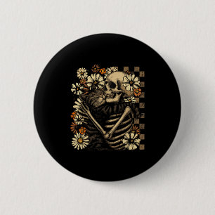 Macaron Rond 5 Cm Squelette floral serrant chat Halloween Amoureux d