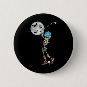 Macaron Rond 5 Cm Squelette jouant au golf Golf jour heureux Hallowe