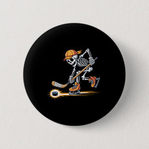 Macaron Rond 5 Cm Squelette jouant au hockey sur patins avec casquet