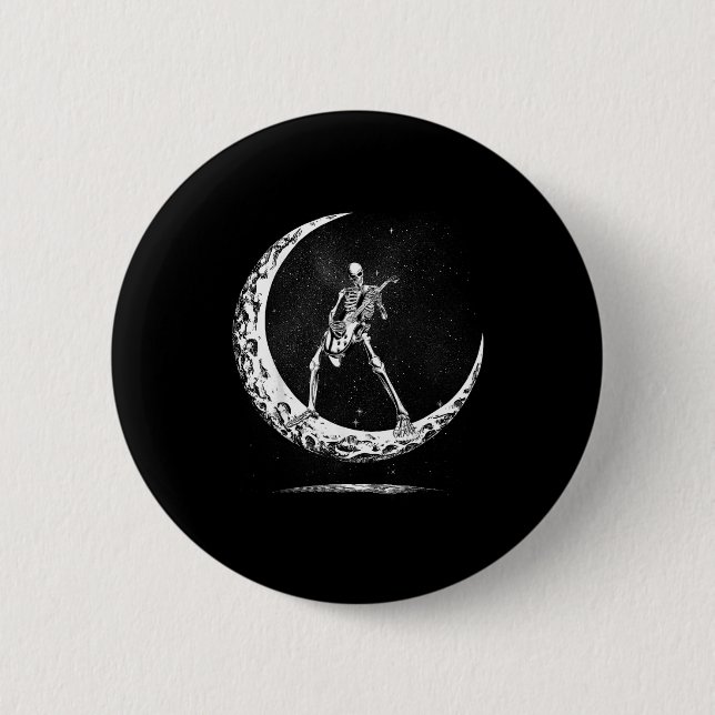 Macaron Rond 5 Cm Squelette jouant de la guitare pour groupe de rock (Devant)