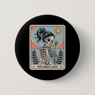 Macaron Rond 5 Cm Squelette La Dame aux Oiseaux Carte de Tarot Squel