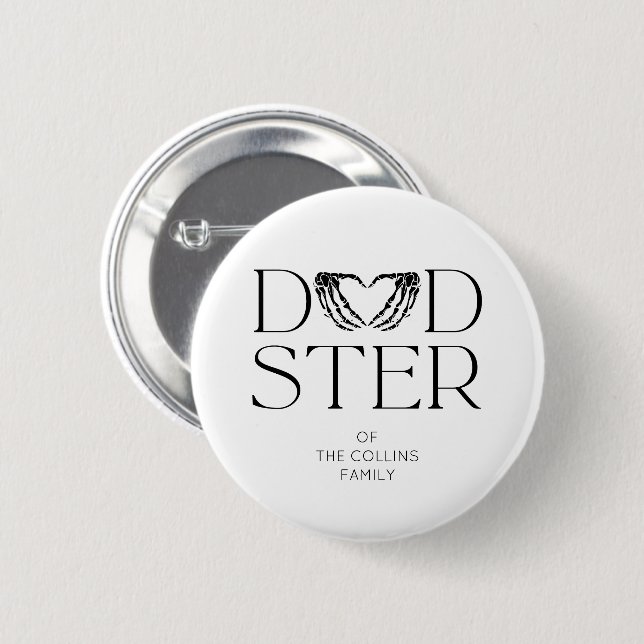 Macaron Rond 5 Cm Squelette noir moderne effrayant Dadster Halloween (Devant & derrière)