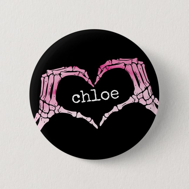Macaron Rond 5 Cm Squelette rose Symbole coeur de l'amour main, Ado  (Devant)