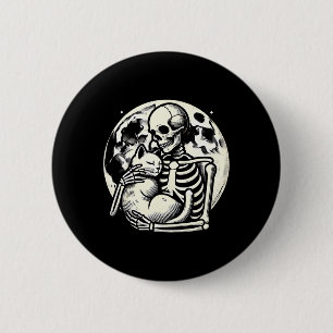 Macaron Rond 5 Cm Squelette tenant Chat Crâne Éffrayant Halloween Go