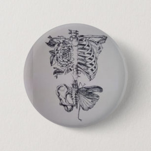 Macaron Rond 5 Cm Squelette vintage de cage thoracique de dessin