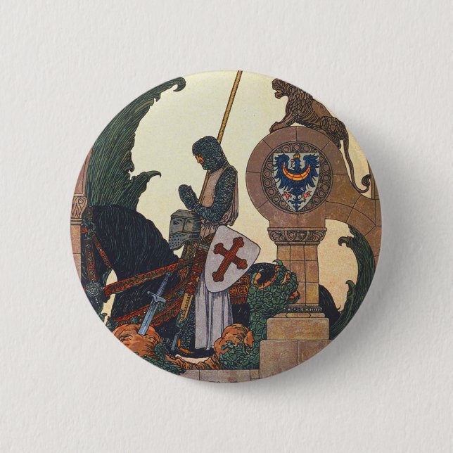 Macaron Rond 5 Cm St George et le Dragon - Heinrich Lefler (Devant)