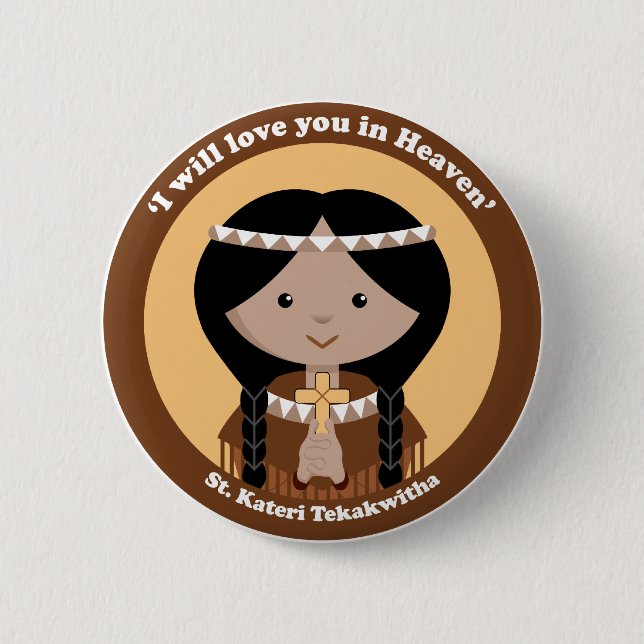 Macaron Rond 5 Cm St Kateri Tekakwitha (Devant)