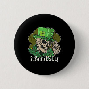 Macaron Rond 5 Cm St Patrick Day Skeleton Clover Fun Sarcastique