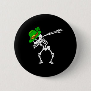 Macaron Rond 5 Cm St. Patrick's Day Dabbing Dab Skeleton Irlandais F