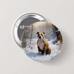 Macaron Rond 5 Cm Staffordshire américain Noël Let It Snow
