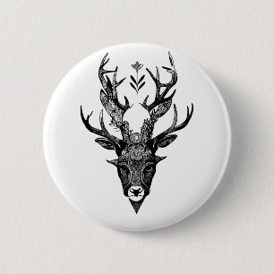Macaron Rond 5 Cm Stag Deer Wild Animal Nature Illustration Art Tatt