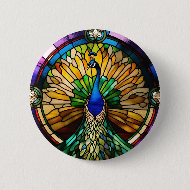 Macaron Rond 5 Cm Stained Glass Peacock (Devant)